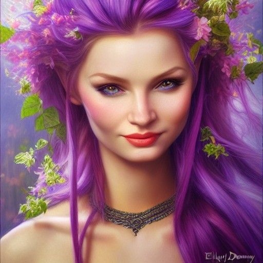 Fantasy Elf Woman Portrait in Elena Dudina Style