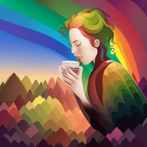 Surreal Rainbow Mist Cityscape with Abstract Elements