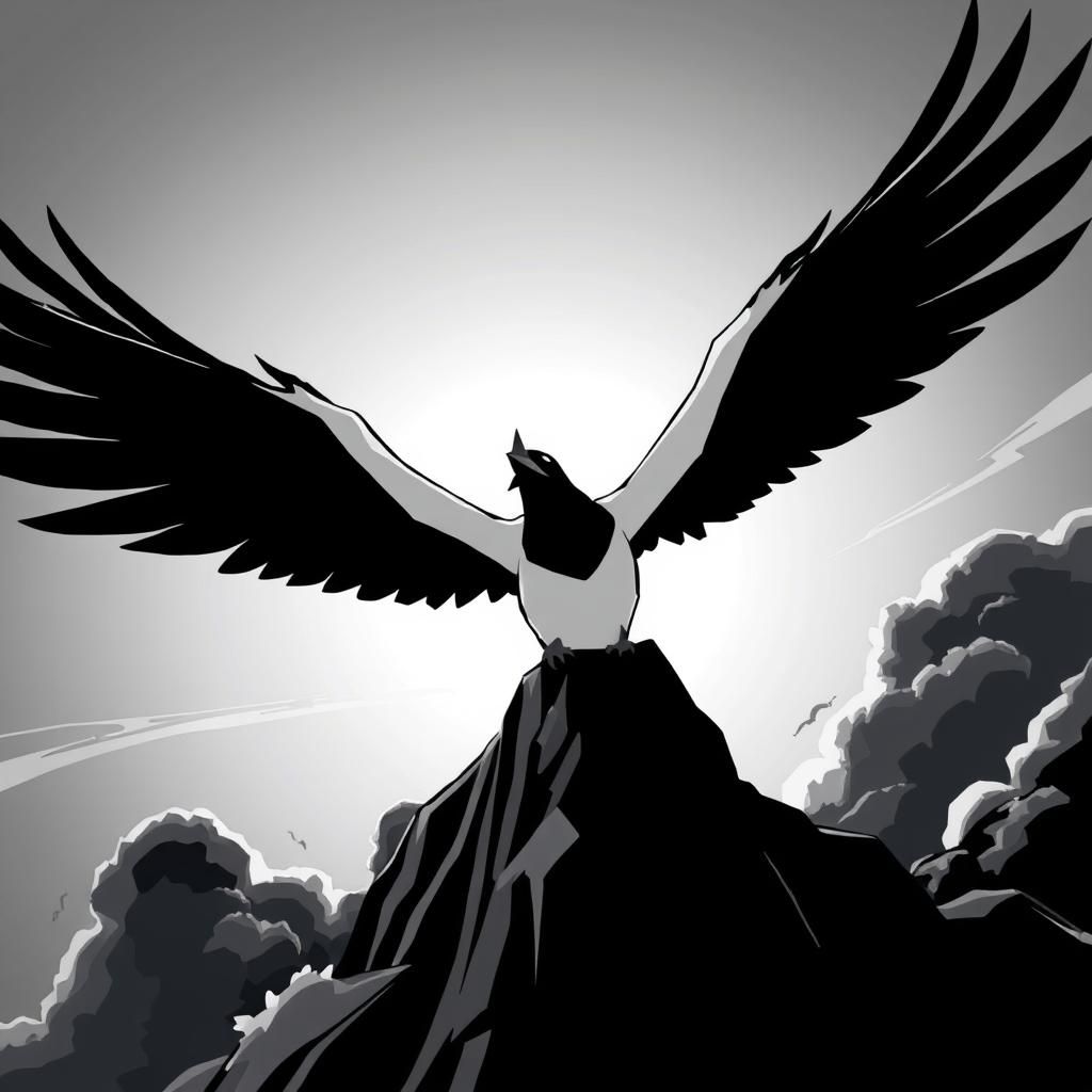 Monochrome Bird Soaring in Manga Anime Style