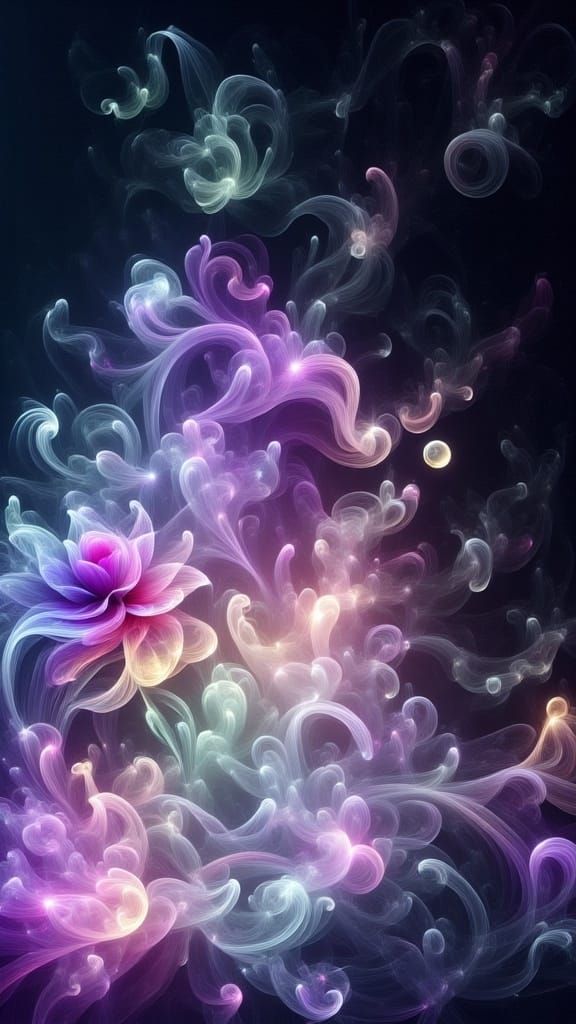 Midnight Black Cat Gazing into Enchanted Rose Crystal Ball