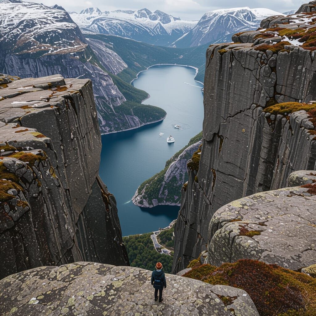 Preikestolen Cliff Over Lysefjorden Fjord, Norway