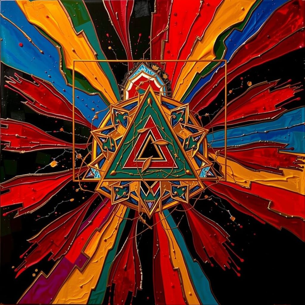 Bold Abstract Geometric Composition in Red, Black, White, Gr...