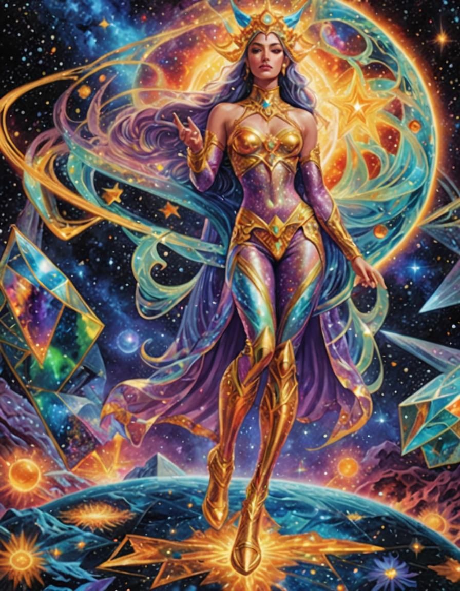 Holographic Chimera Girl in Astral Mixed Media