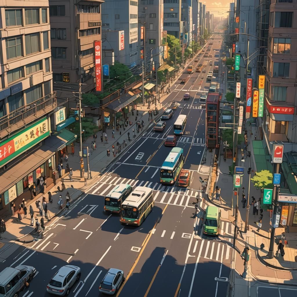 Anime-Style Tokyo Street Scene at Twilight