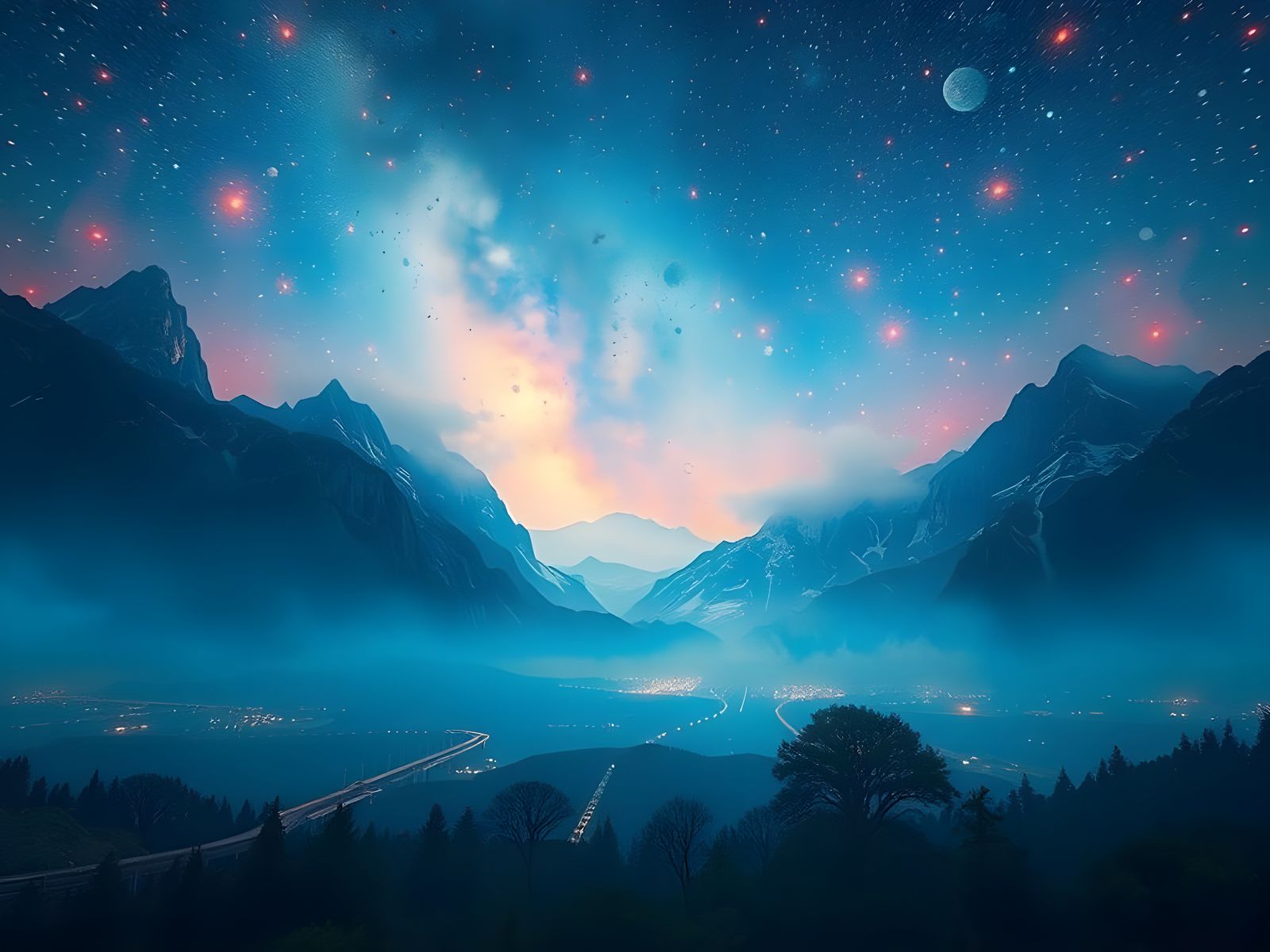 Iridescent 3D Landscape in Golden Hour Light