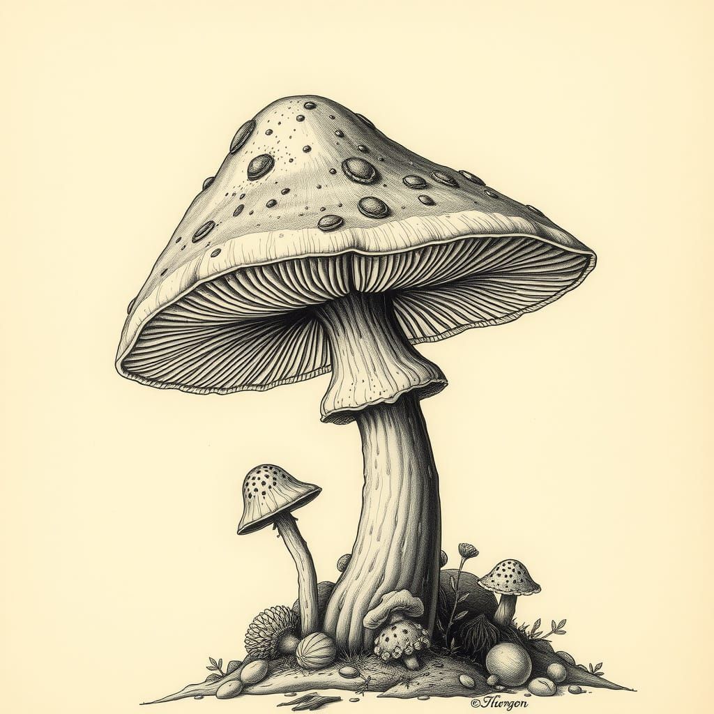mushroom drawing after Albrecht Dürer