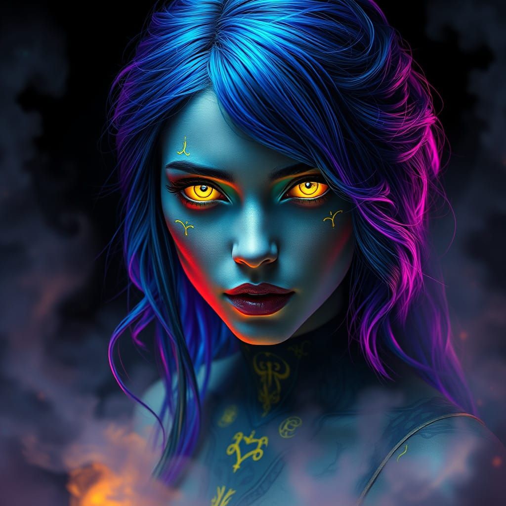 Ethereal Dark Gypsy Goddess with Glowing Tattoos