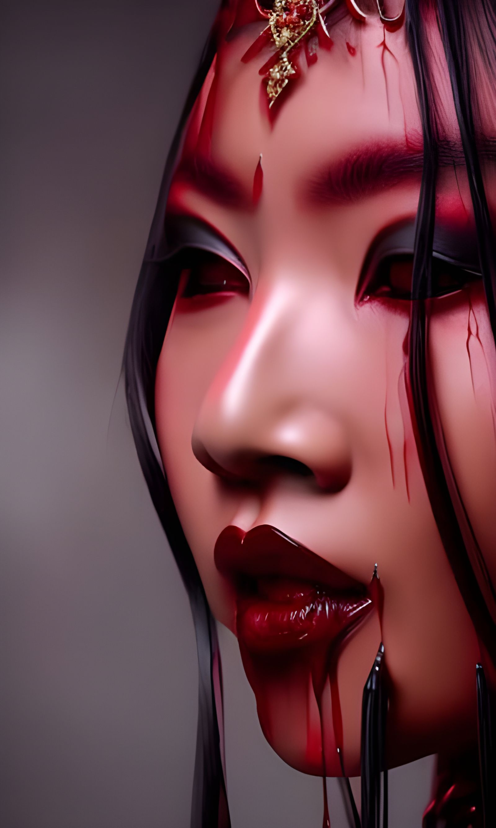 Asian Vampiress Portrait with Flowing Silk