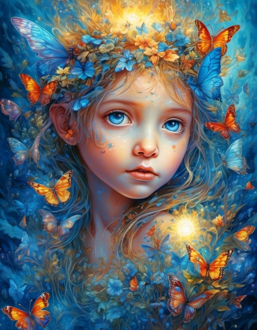 Shy Baby Fairy in Enchanted Forest, Aquarell Style