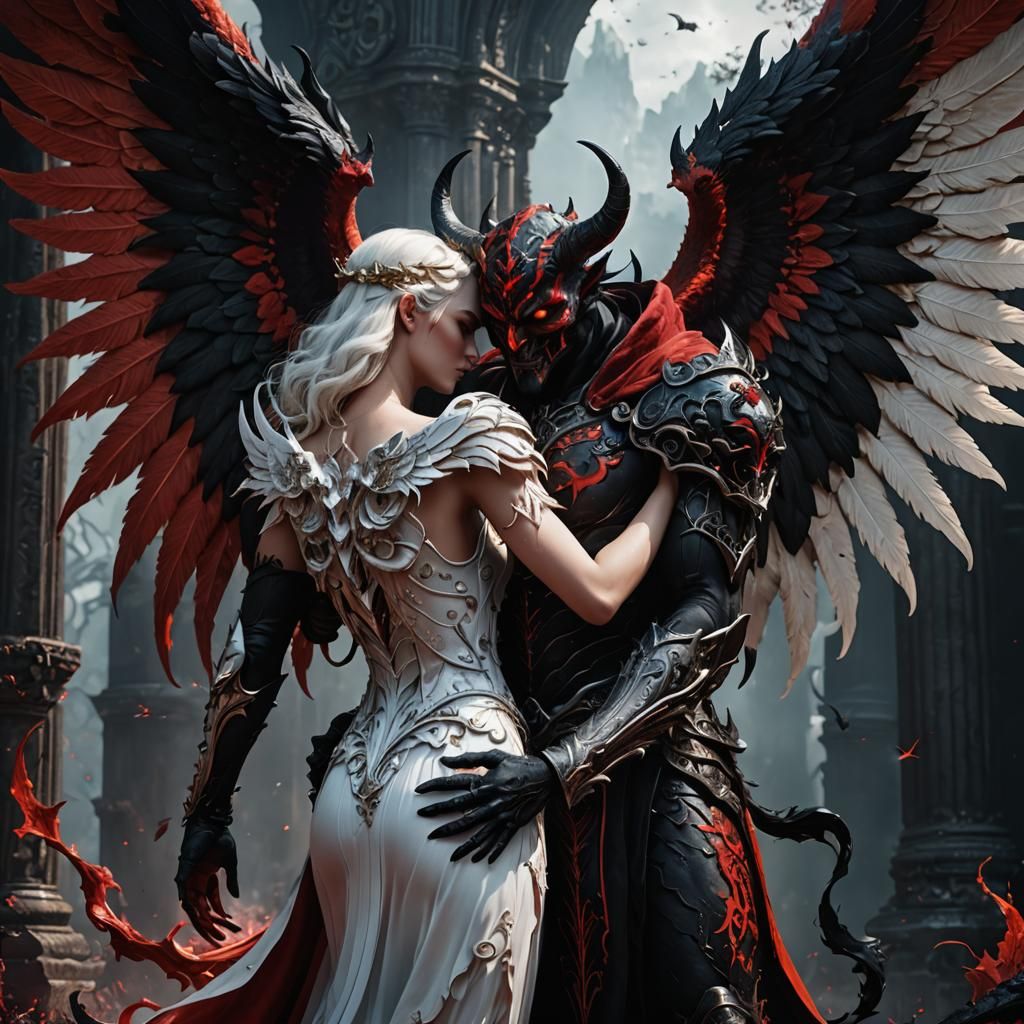 Demon Hugging Angel: Fantasy Concept Art