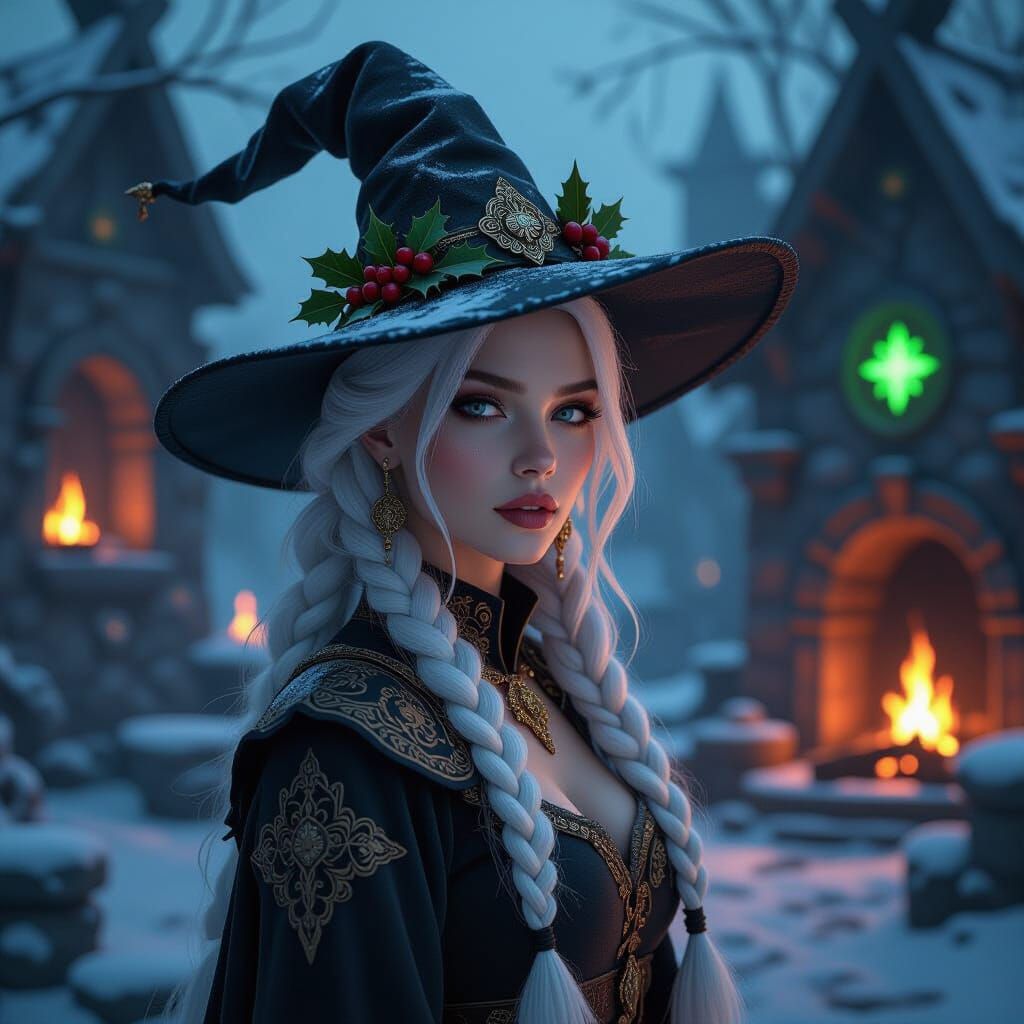 Albino Valkyrie in Mystical Yule Setting