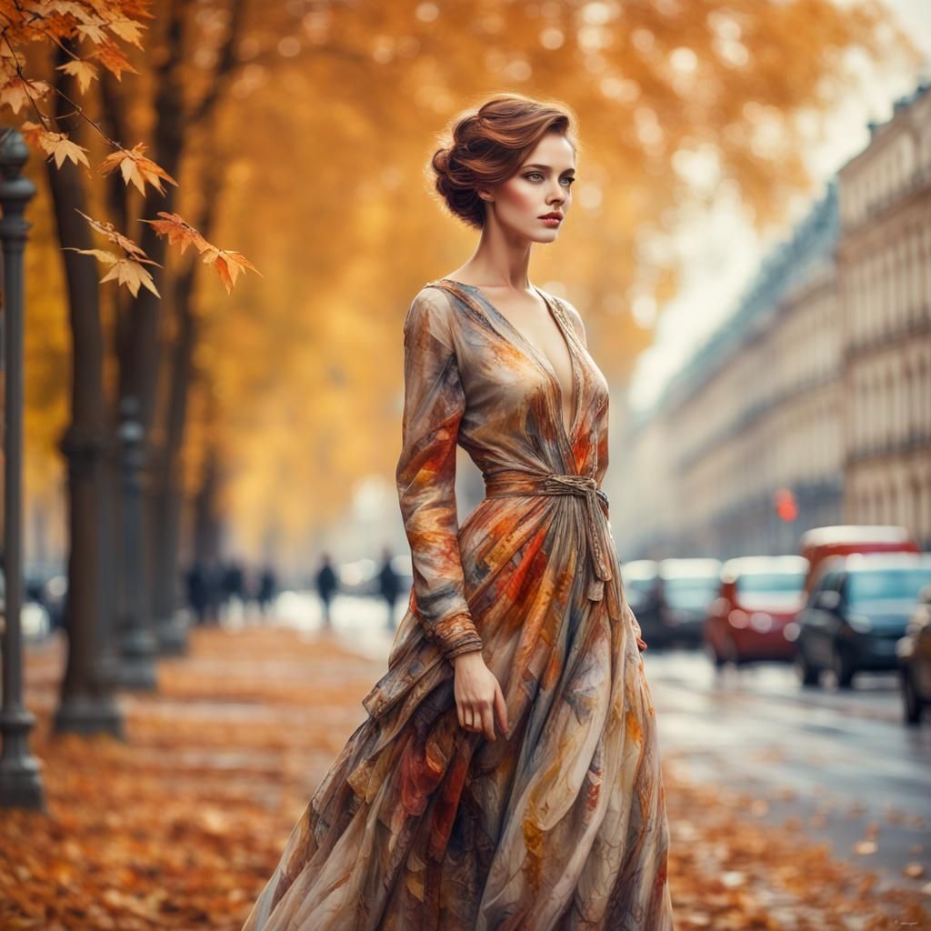 stunning beautiful woman in autumn Saint Petersburg