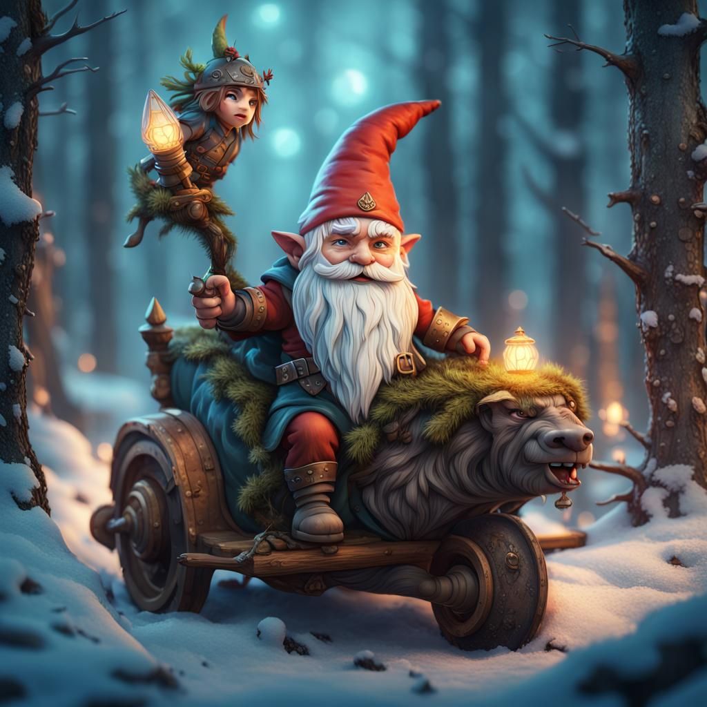 Gnome Adventurer on Beowulf in Magical Forest