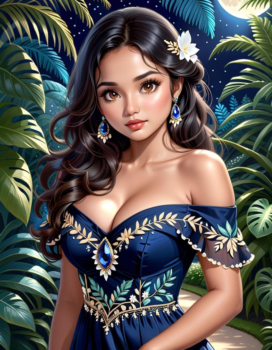 Anime Style: Indonesian Woman in Tropical Garden
