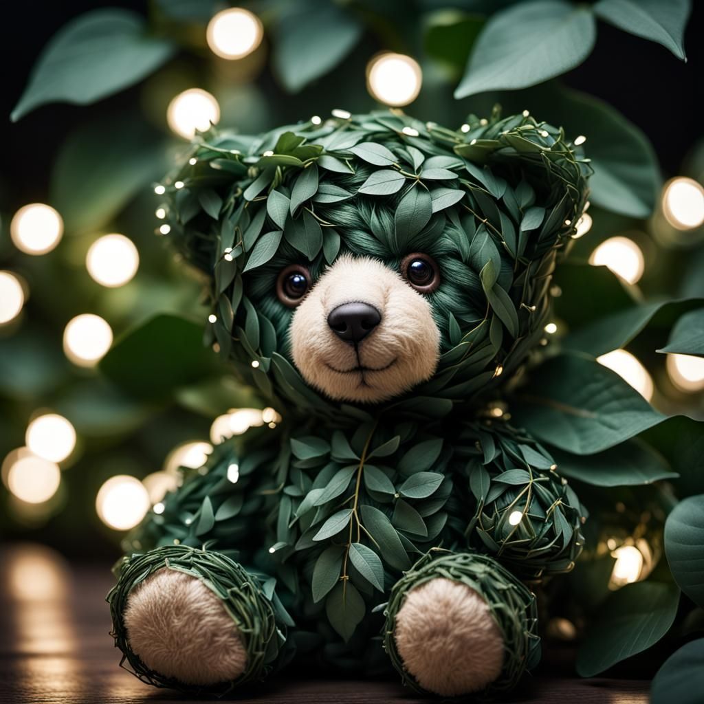 Leaf Teddy Bear with Twinkle Lights in HDR