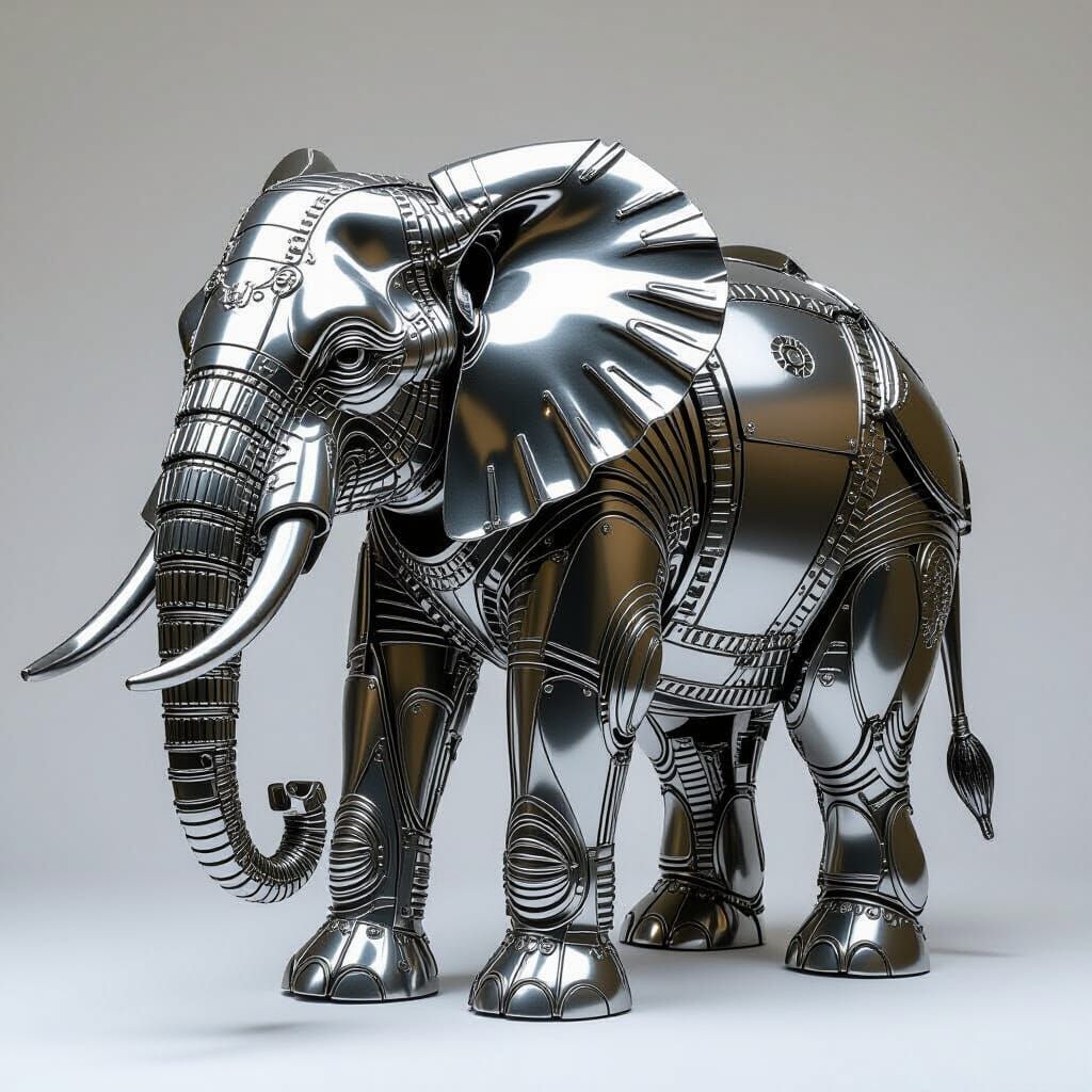 Elephant Sculpture Crafted from Stainless Steel Spoons