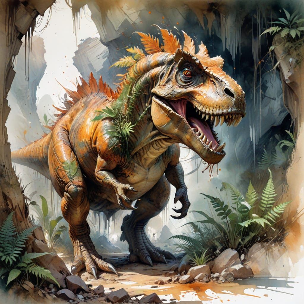 T-Rex Mother Watches Her Egg Hatch