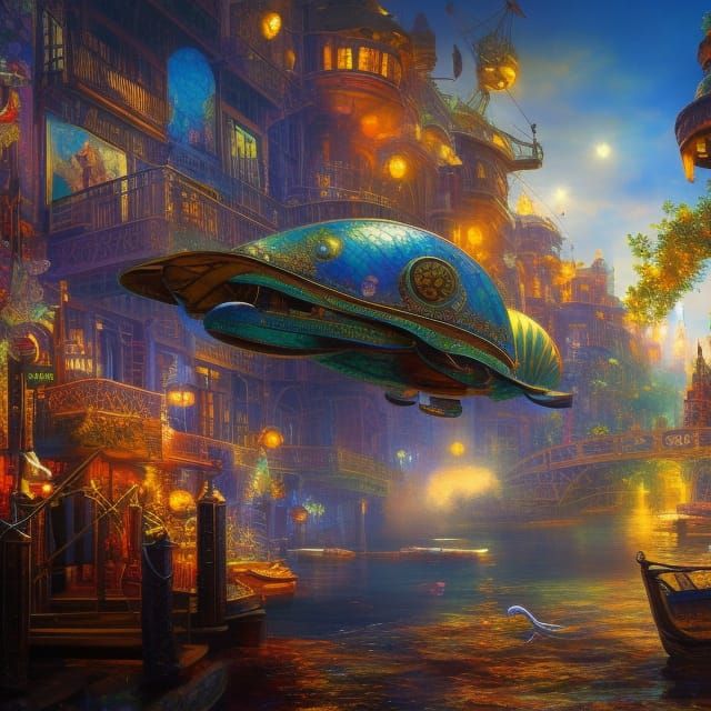 Steampunk Dolphin Portrait in Watercolor Style