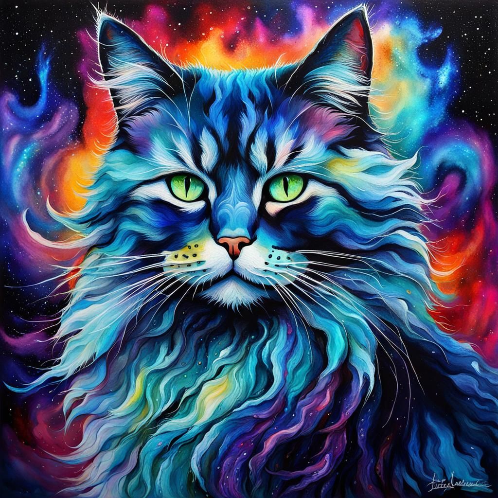 Cosmic Kitten Symphony: Surrealist Galaxy Cat Art