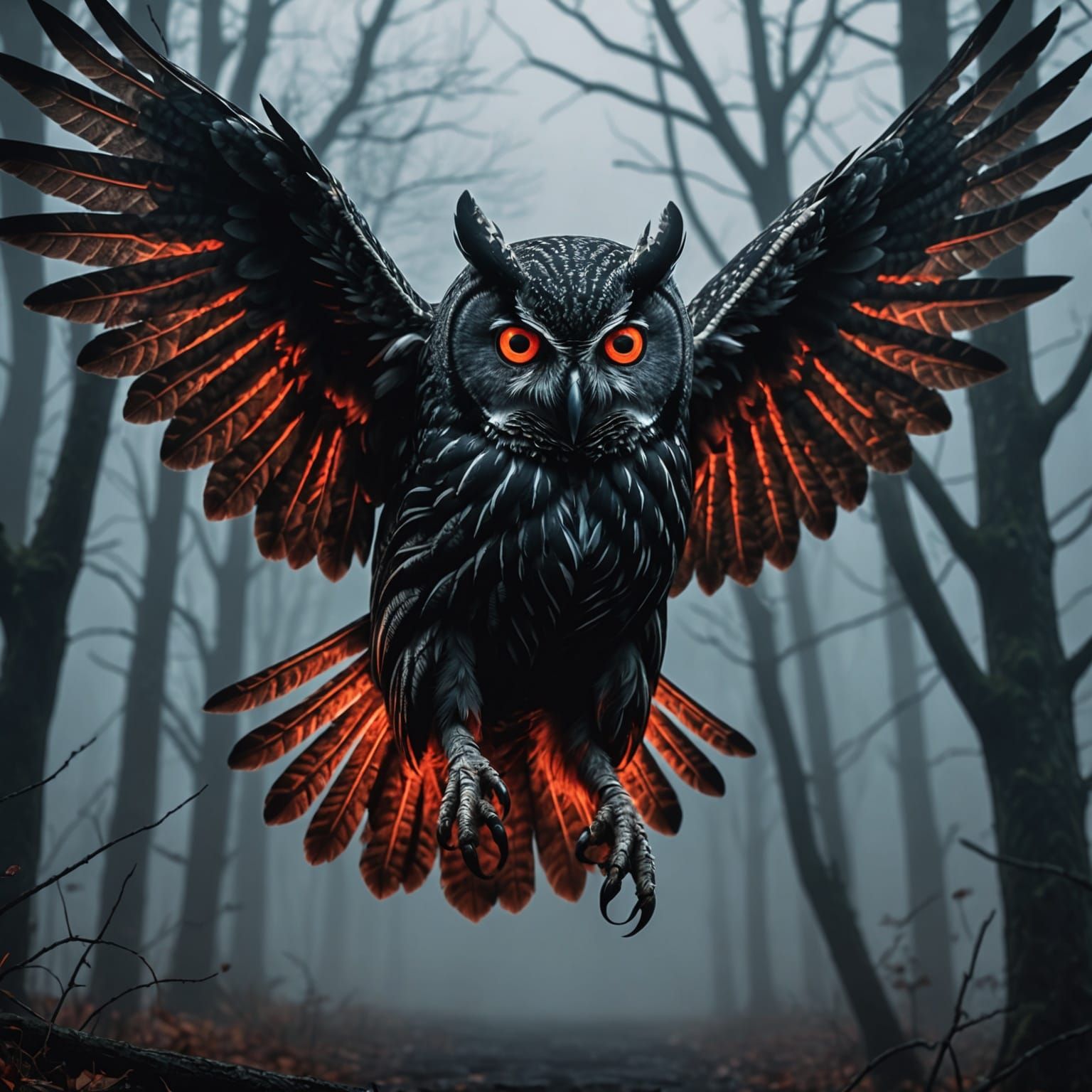 Gothic owl in flight