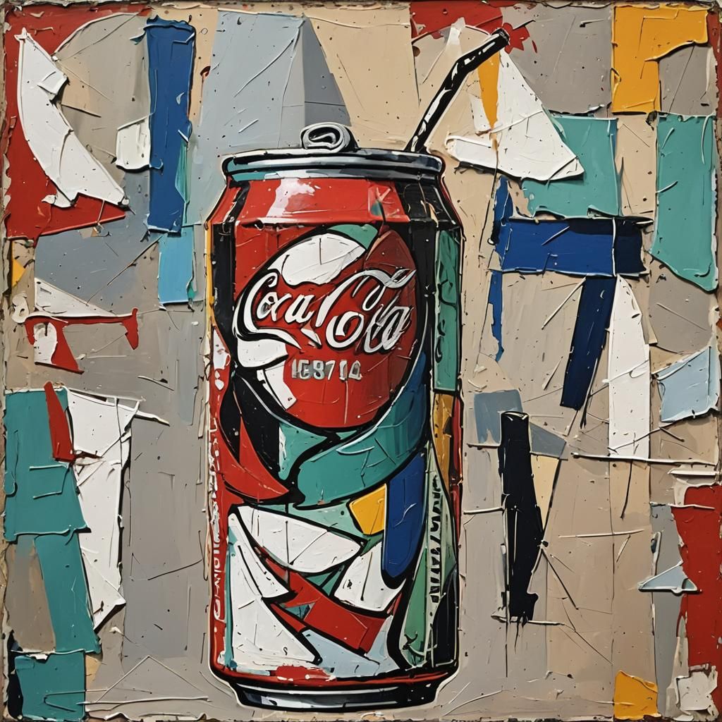 Abstract Coke Can Painting in Cubist Style