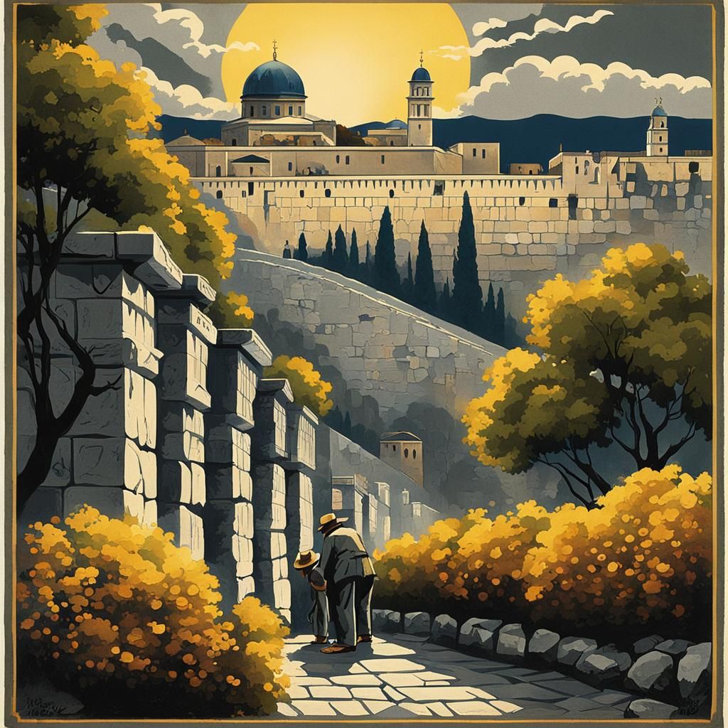 Jerusalem Western Wall: Retro Travel Poster Art