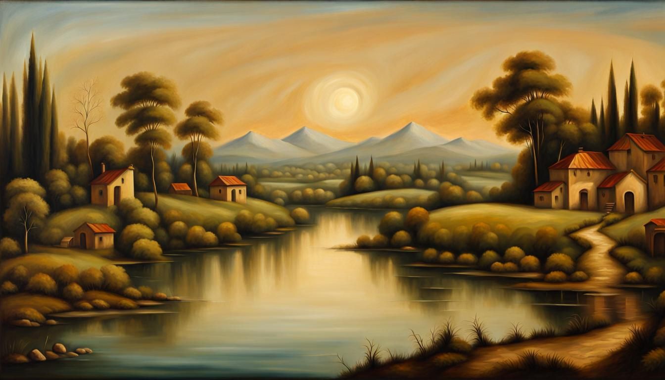 Renaissance Landscape Painting in Leonardo da Vinci Style
