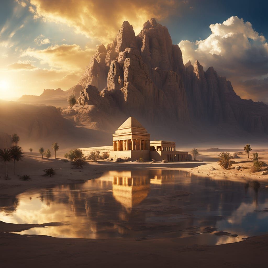 Ancient Egyptian Desert Temple in Majestic Scale