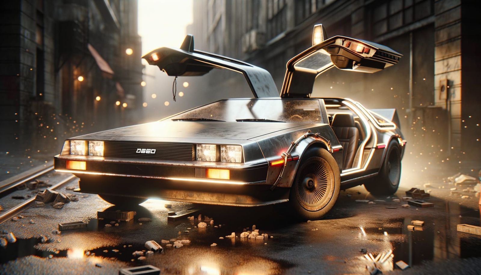 Post-Apocalyptic Delorean at Sundown