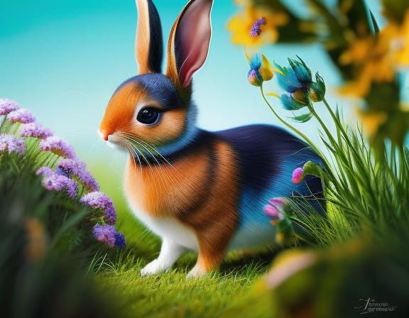 Hyperrealistic Portrait of a Playful Netherland Dwarf Rabbit