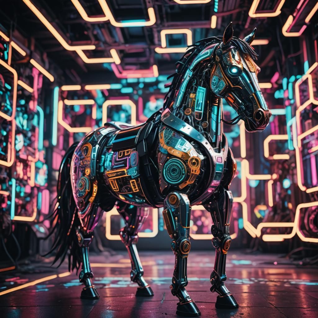 Futuristic Robotic Horse Adorned with Digital Patterns