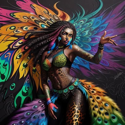 Colorful Dragon Scale Woman in Graffiti Art Style