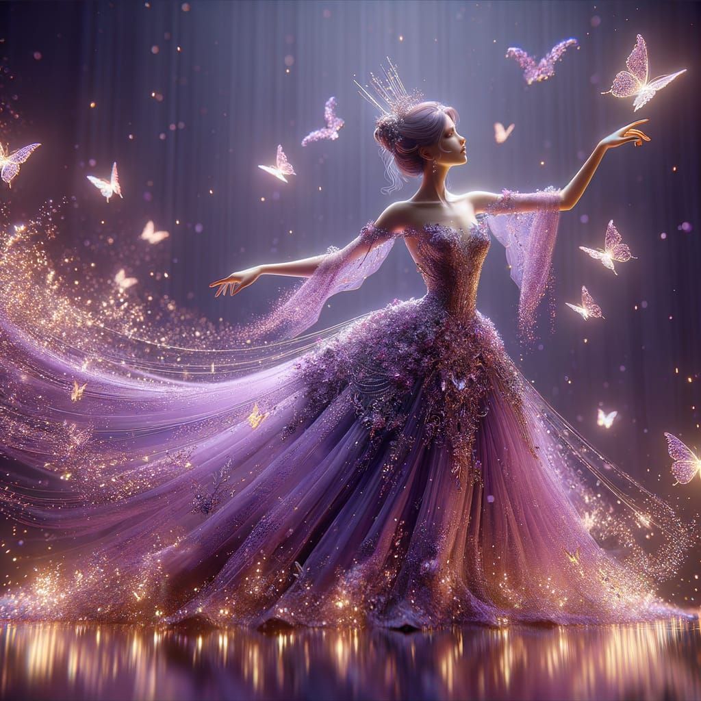 Woman's Dance Charms Butterflies: Detailed 3D Art