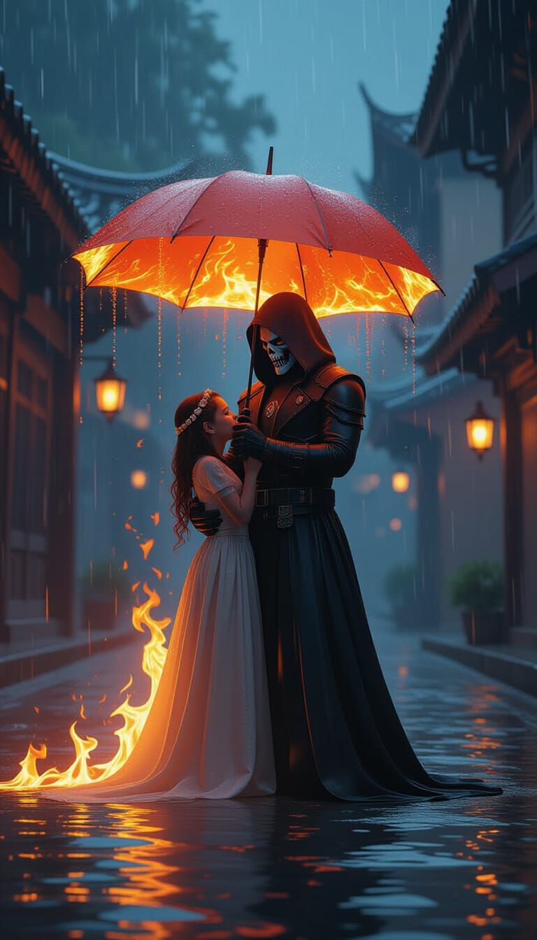 Ghost Rider Shields Girl with Flaming Umbrella