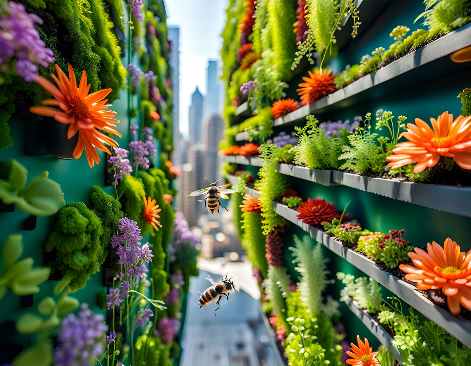 Hyperdetailed Vertical Garden in Metropolis, Photorealistic