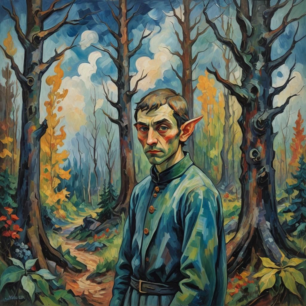 Elf Pays Respects: Expressionist Painting in Van Gogh Style