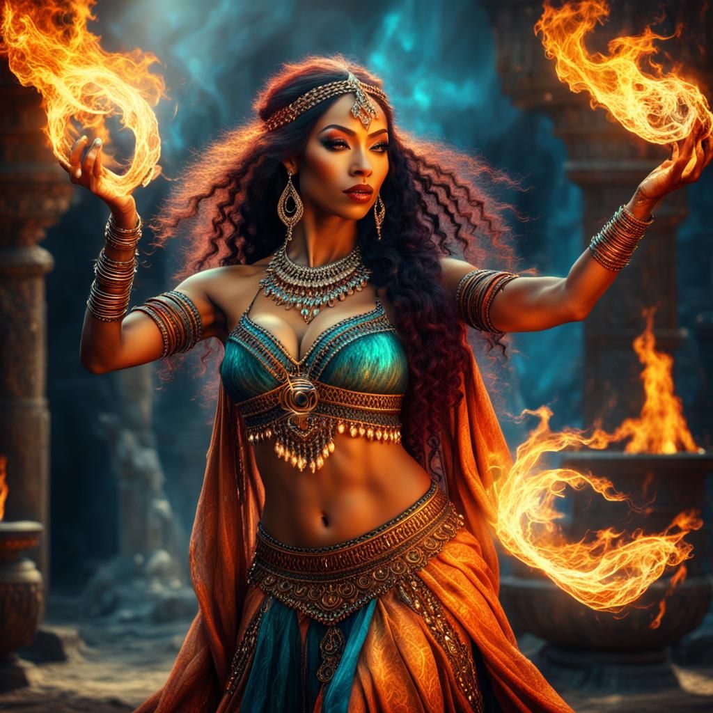 Elven Fire Dancer with Djinn Magic
