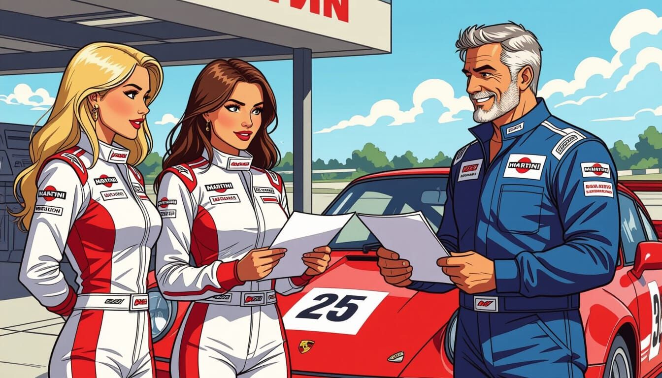 Astonished Racers Beside Martini Porsche