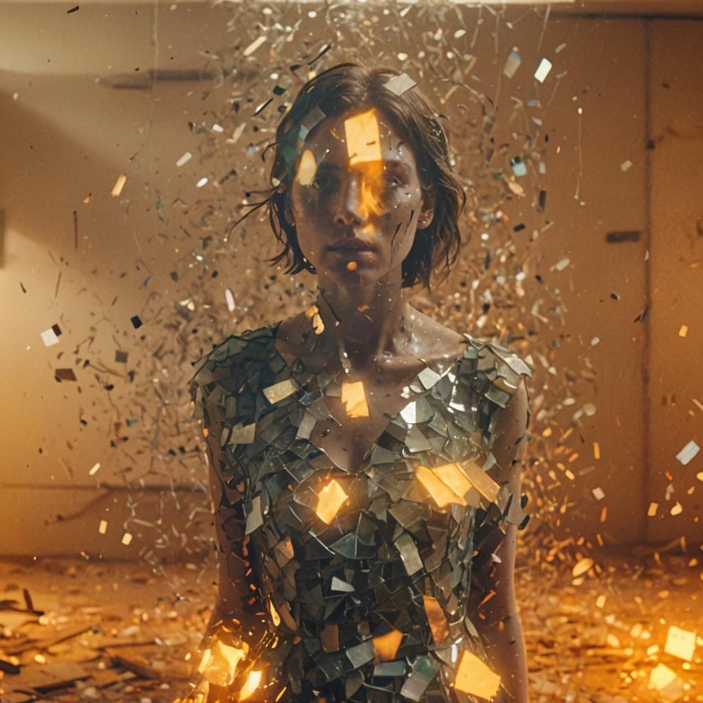 Figure in Shattered Glass: Cinematic Film Still