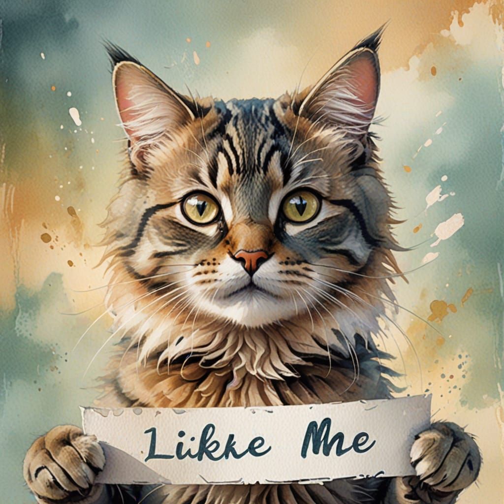 Whimsical Realistic Cat Portrait in Watercolor Style