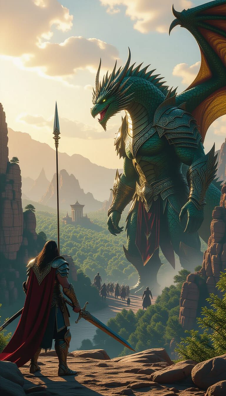 Flying Spear Over War-Torn Landscape: Concept Art