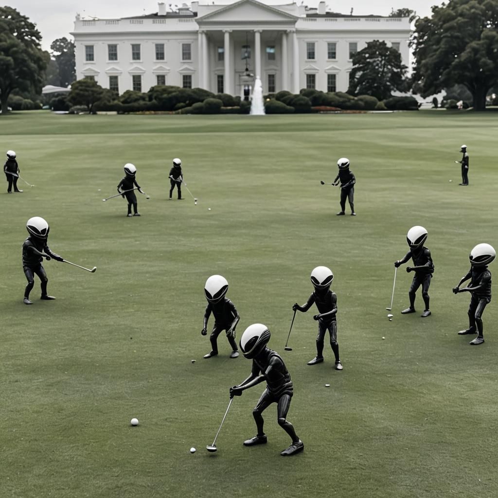 Aliens Play Golf on White House Lawn