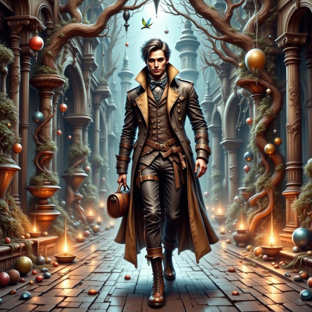 Sleek Male Model Struts Haute Couture on Crystal-Studded Cat...