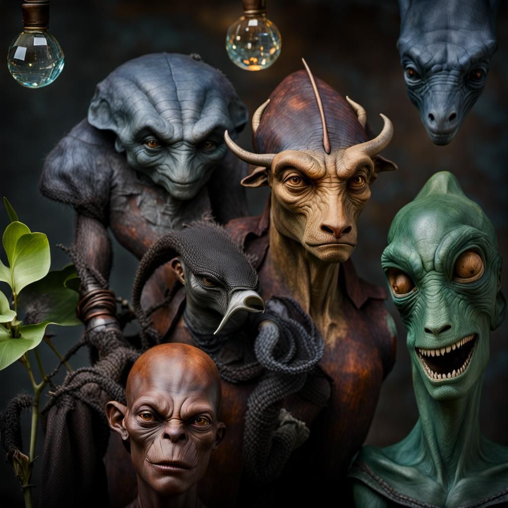 Surreal Alien Celebration in Restaurant, Detailed 8K