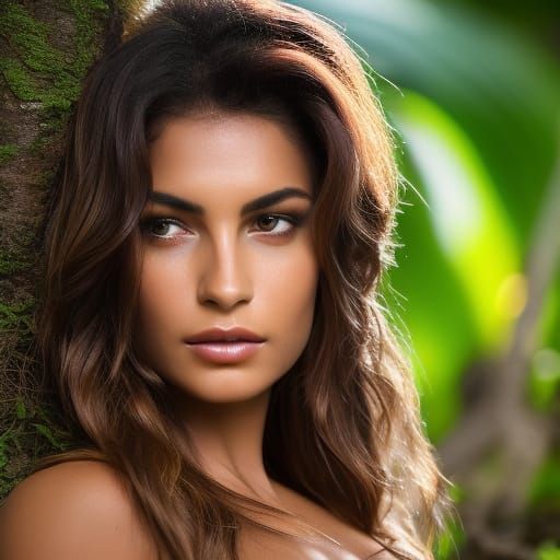 Beautiful Brazilian Woman Portrait in Jungle Photography