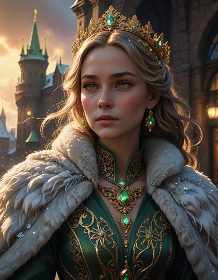 Regal Russian Princess in Ethereal Aurora Borealis Scene