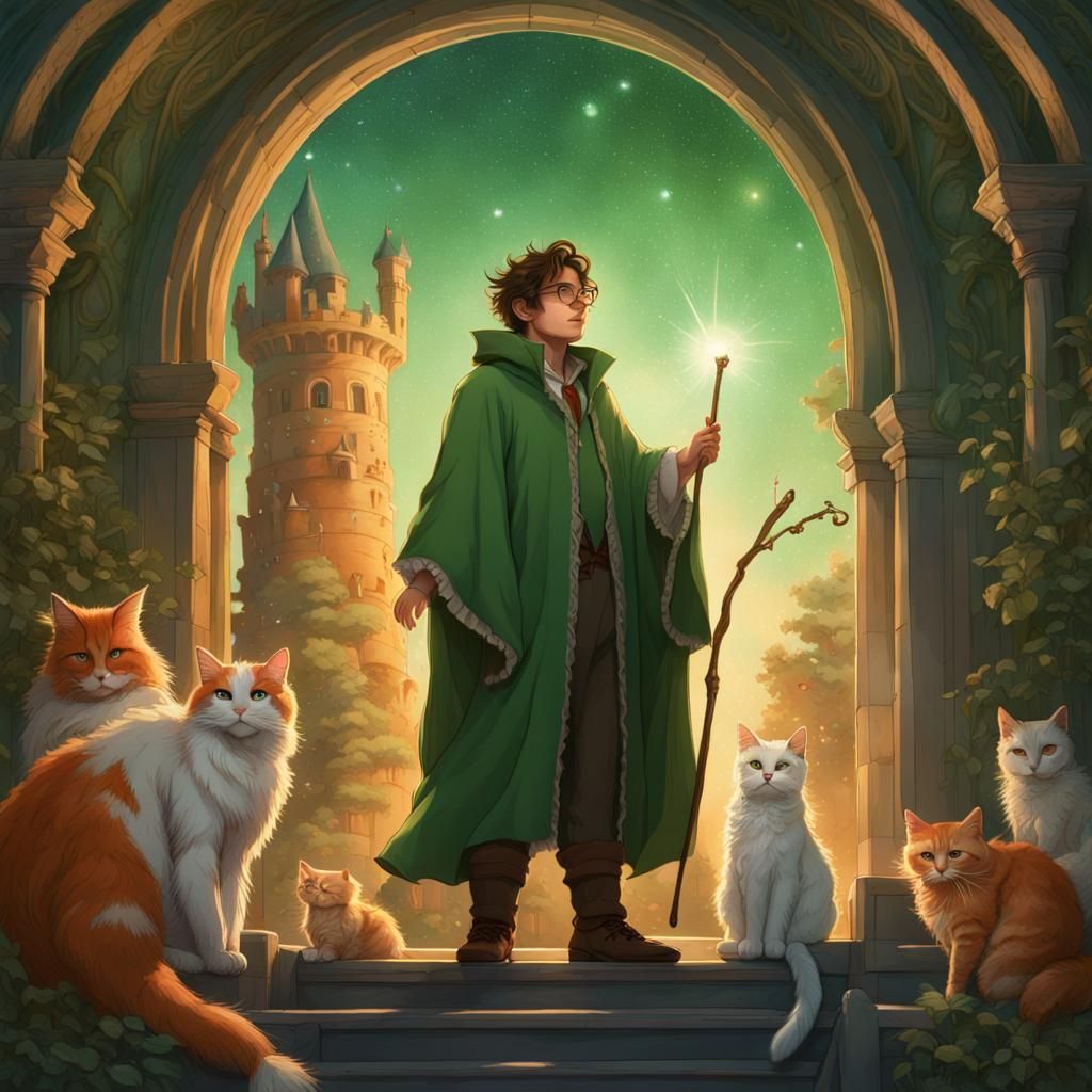 Fantasy Wizard in Tower Observatory with Fairies