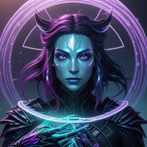 Shapeshifter's Neon Transformation in Vibrant Digital Art