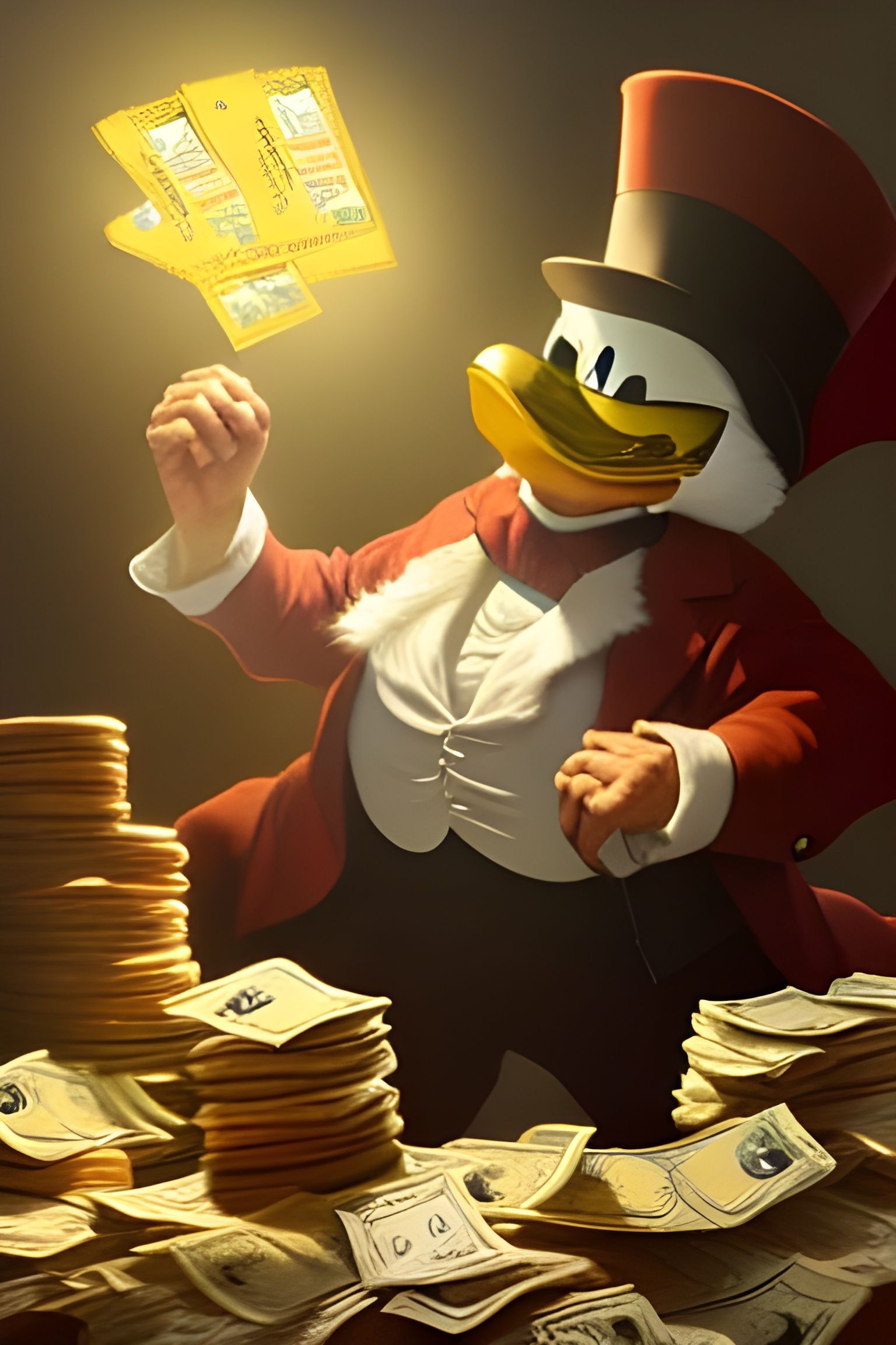 Victorian Scrooge McDuck Surrounded by Money