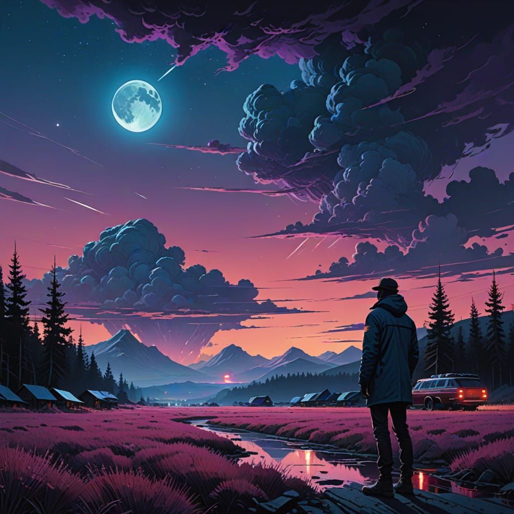 Ethereal Celestial Canvas in Vibrant Blues and Purples